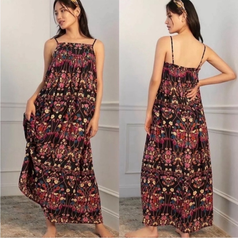 Anthropologie Daphne Floral Quilted Maxi Sleep Dress